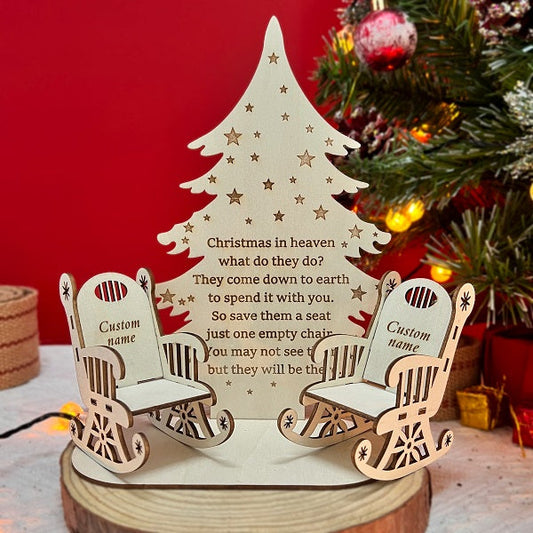 Christmas In Heaven With Chair - Personalized Memorial Candle Holder