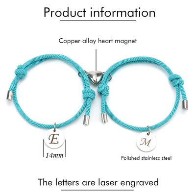 Personalized Magnetic Heart Couple Bracelet with letter